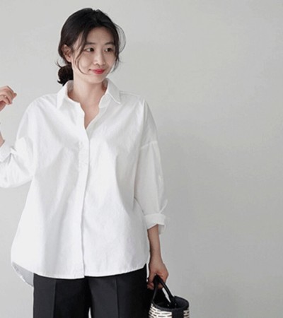 Loose Spring Korean-Style Cotton Instagram Shirt with Long Sleeves