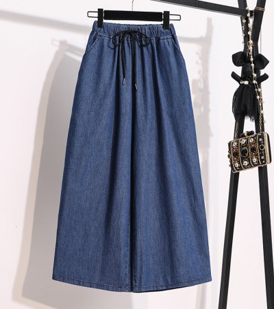 Plus Size Elastic Waist Thin Casual Summer 7 Points Denim Capri Pants Cropped Jeans for Women S M L XL XXL XXXL 4XL 5XL