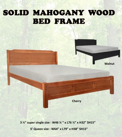HANNA Mahogany Solid Wooden Super Single / Queen Bed Frame In Cherry & Walnut Colour