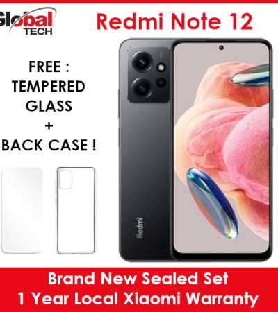 Xiaomi Redmi Note 12 4G 128GB Rom + 6GB Ram / Global Version / 1 Year Local  Xiaomi Warranty (FREE : TEMPERED GLASS + BACK CASE)
