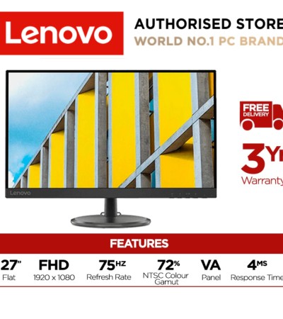 [BEST SELLER] Lenovo D27-30 27 Inch FHD 1920x1080 Monitor (66B8KAC6MY) 250nits | 72% NTSC 82 dpi | 4ms Response Rate | HDMI VGA Multiple Input | HDMI Cable Incl | 3Y Warranty